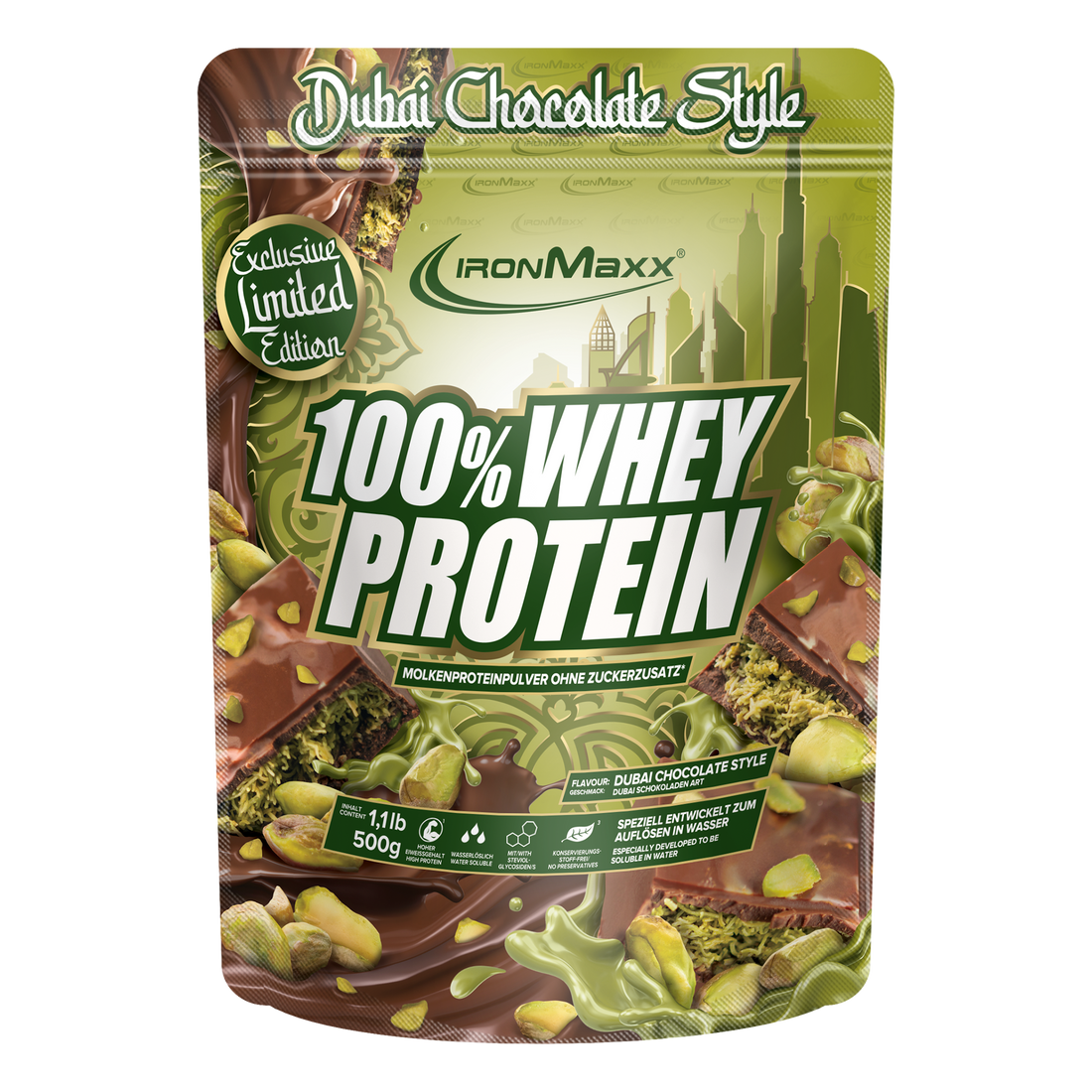100% Whey Protein - 500g Beutel - Dubai Chocolate Style