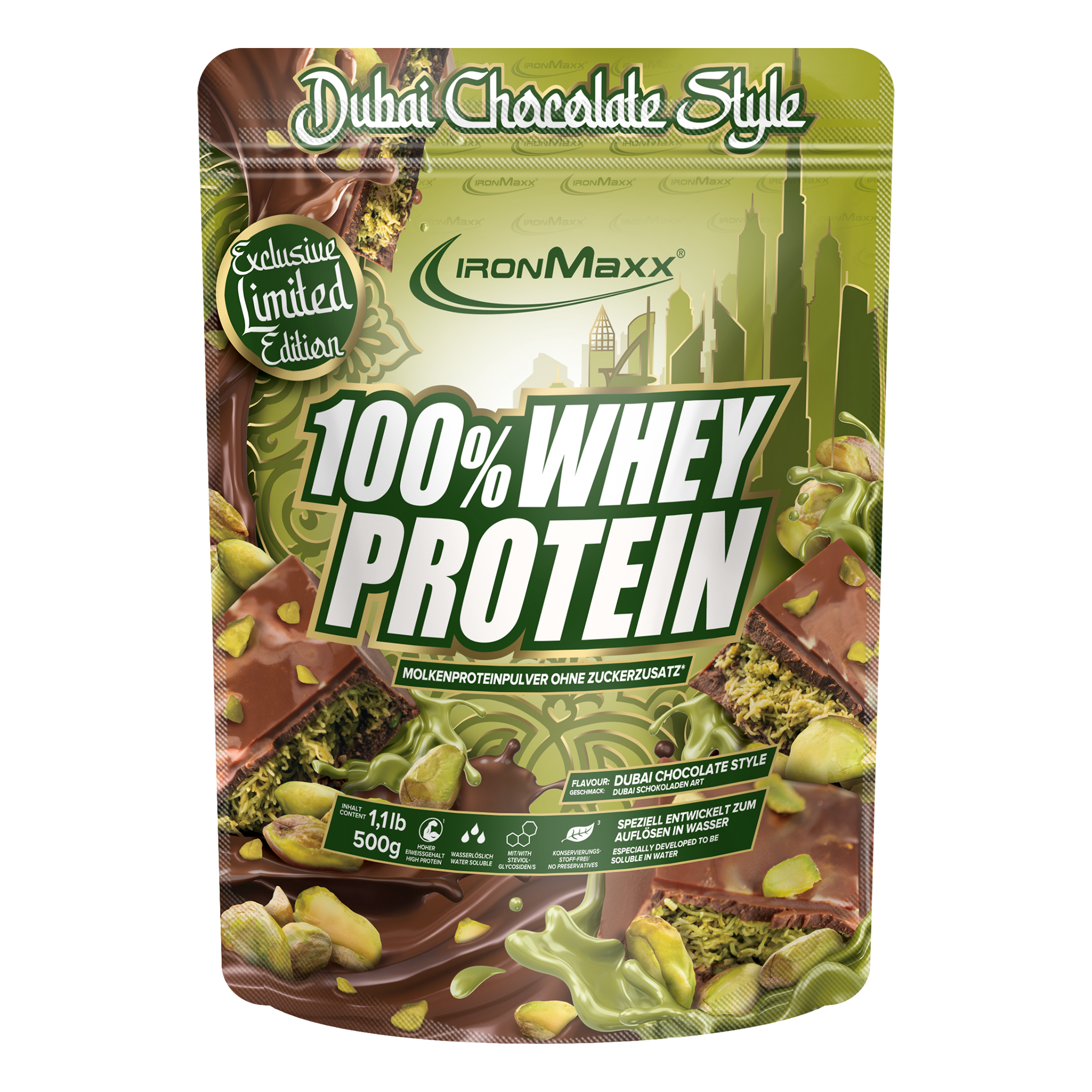100% Whey Protein - 500g Beutel - Dubai Chocolate Style