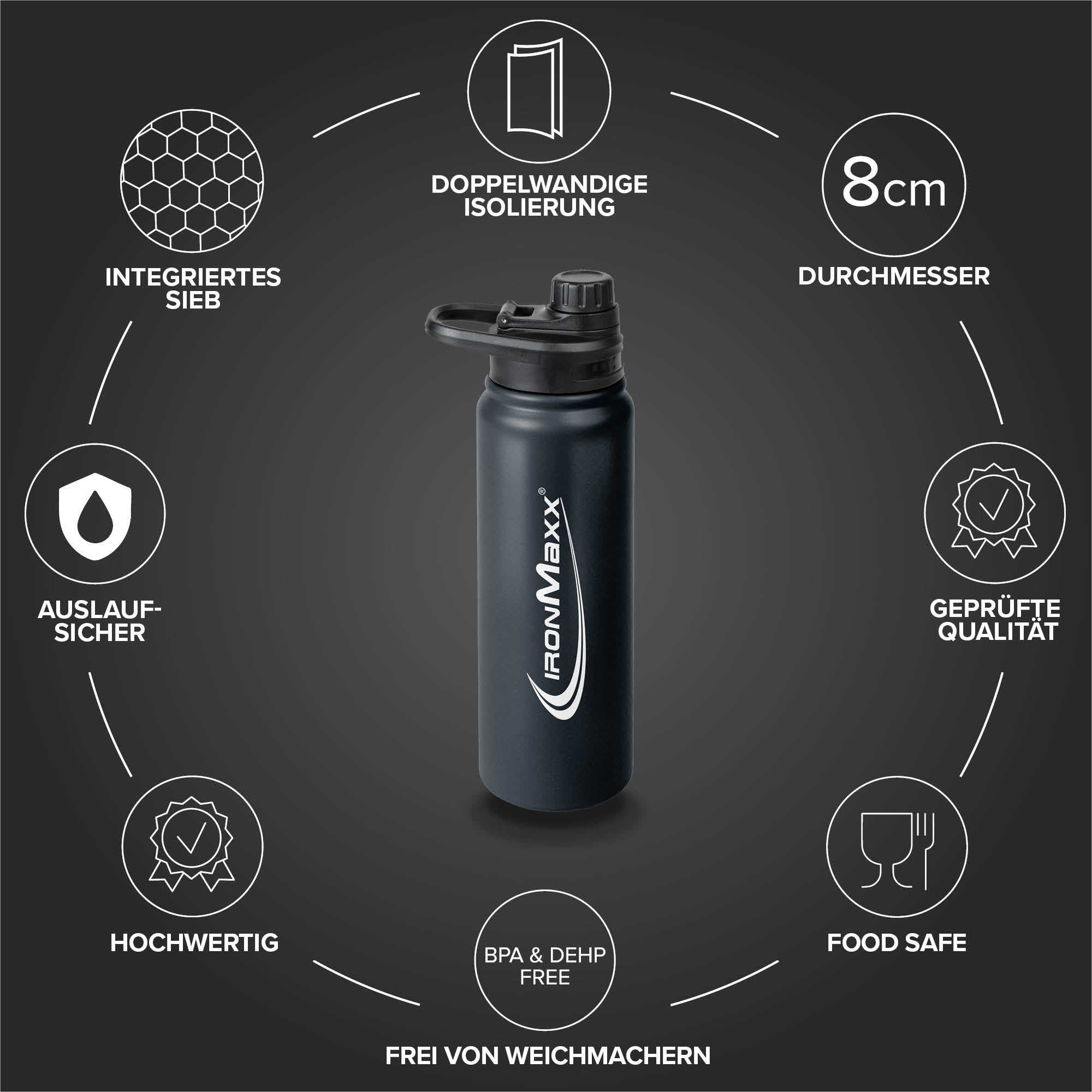Hot & Cold Bottle - Insulated Steel 800ml - Deep Black