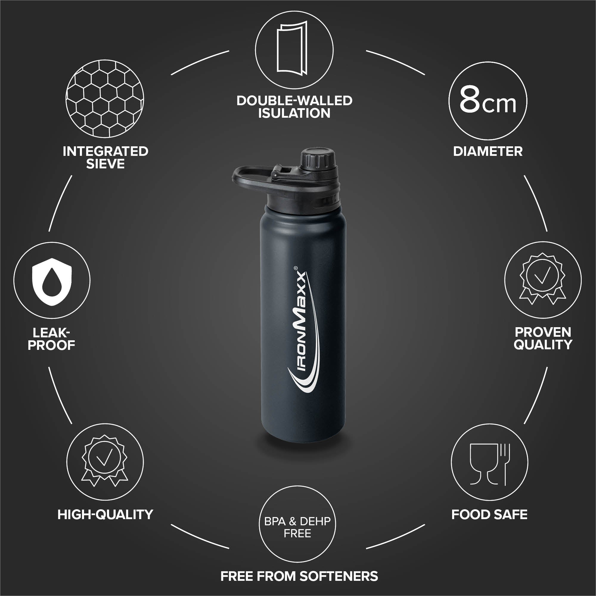 Hot & Cold Bottle - Insulated Steel 800ml - Deep Black