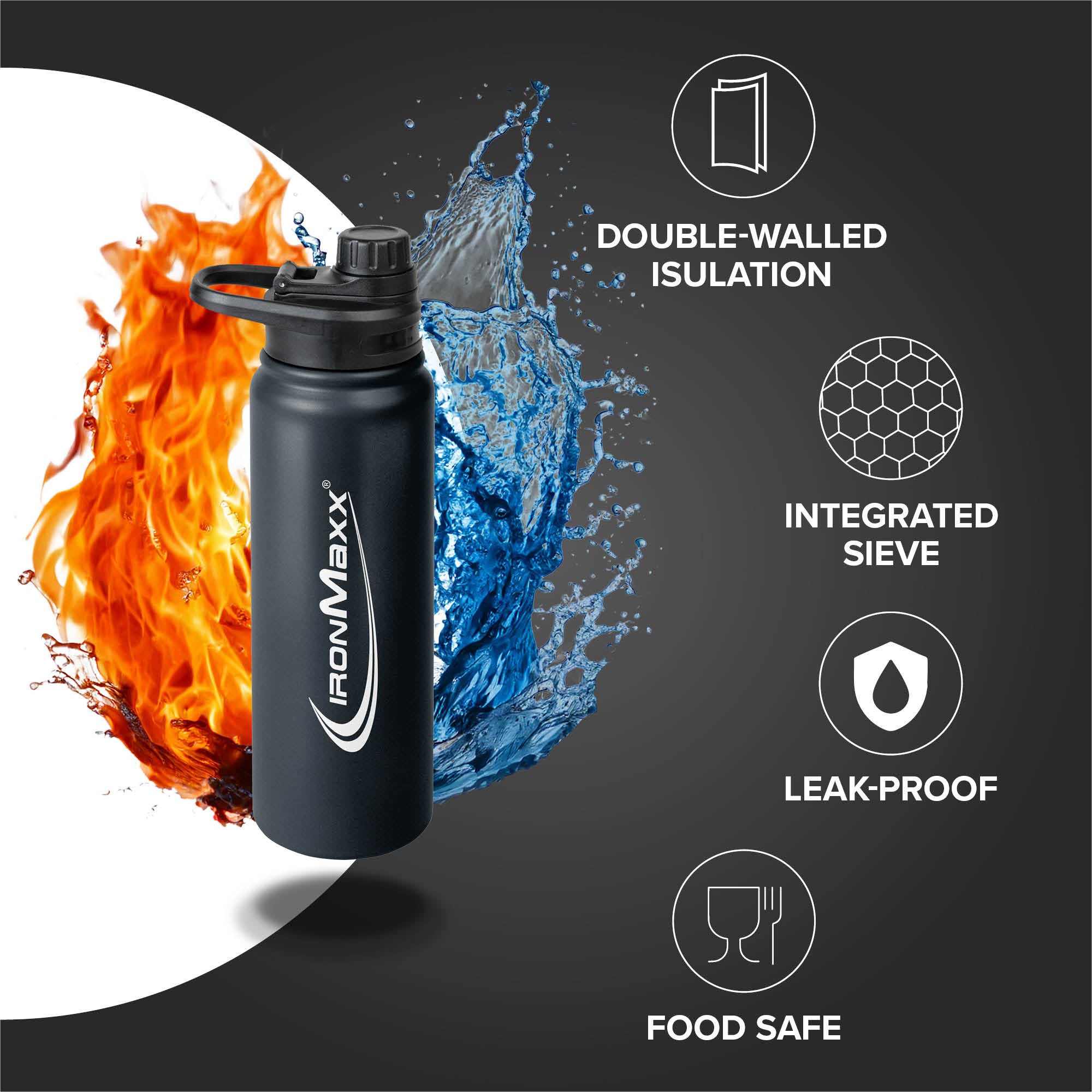 Hot & Cold Bottle - Insulated Steel 800ml - Deep Black