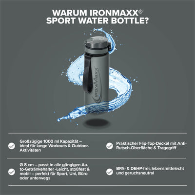 Sport Water Bottle (1000ml) - Ash Grey