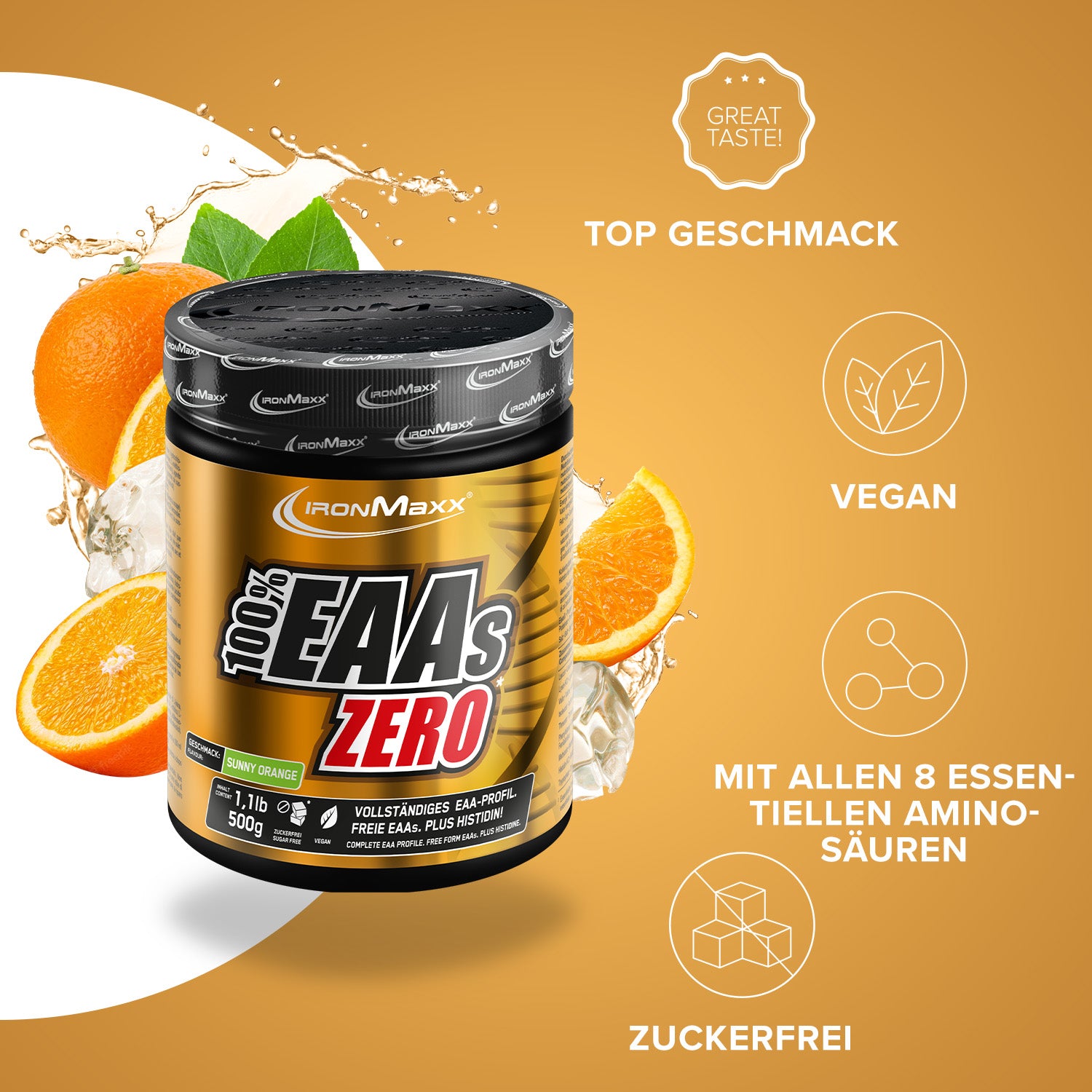 100% EAAs Zero (500g Dose) - Sunny Orange