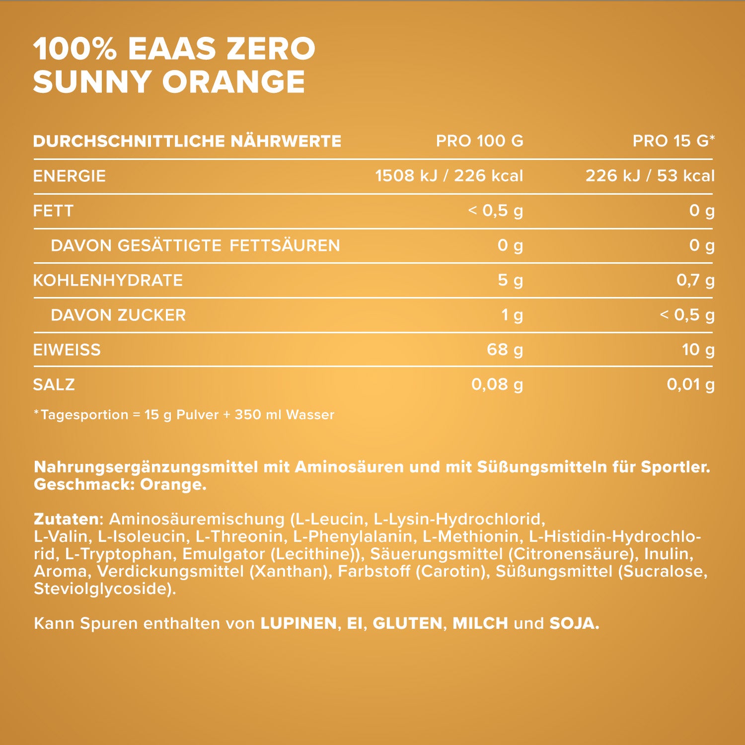100% EAAs Zero (500g Dose) - Sunny Orange
