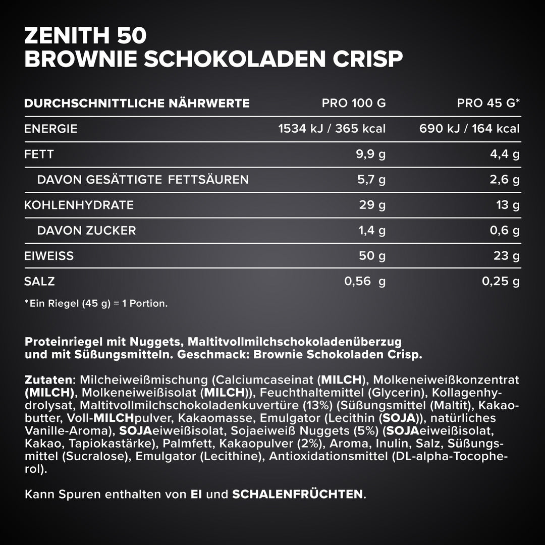 ZENITH® 50 Protein Riegel (45g) - Brownie Chocolate Crisp