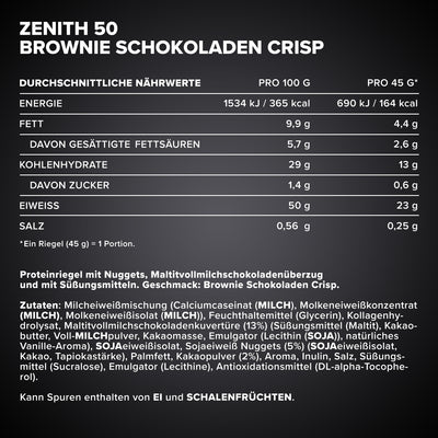 ZENITH® 50 Protein Riegel (45g) - Brownie Chocolate Crisp