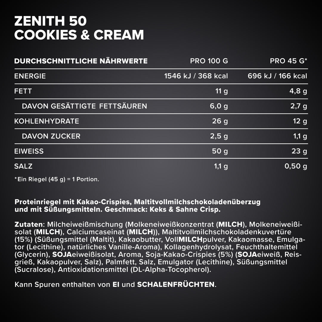 ZENITH® 50 Protein Riegel (45g) - Cookies & Cream