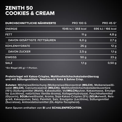 ZENITH® 50 Protein Riegel (45g) - Cookies & Cream