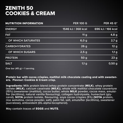 ZENITH® 50 Protein Bar (45g) - Cookies & Cream