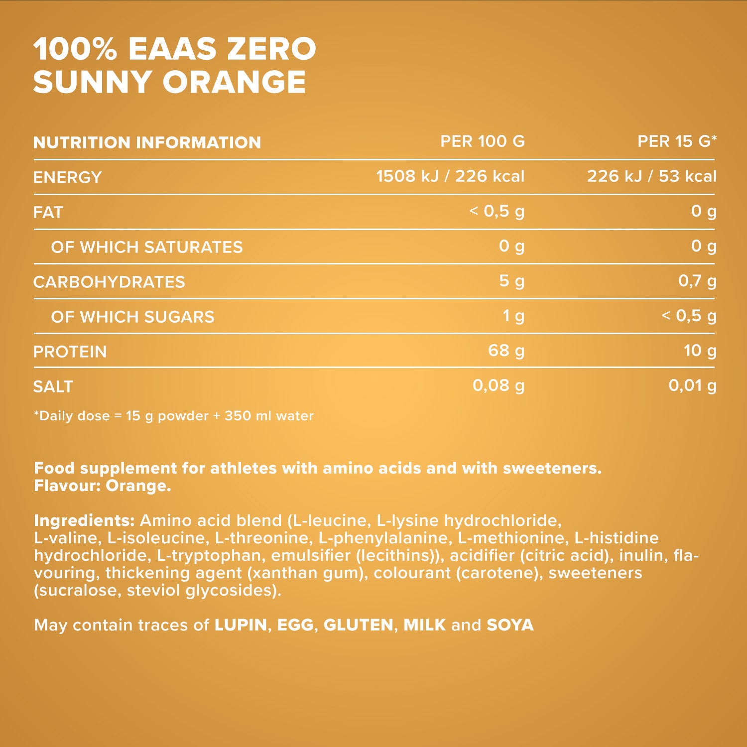 100% EAAs Zero (500g Dose) - Sunny Orange