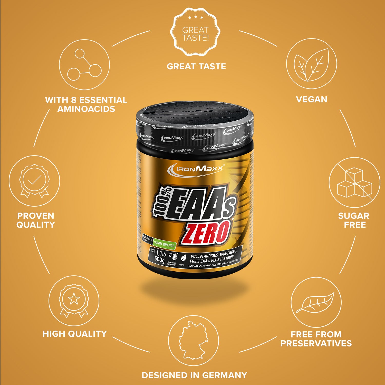 100% EAAs Zero (500g Dose) - Sunny Orange