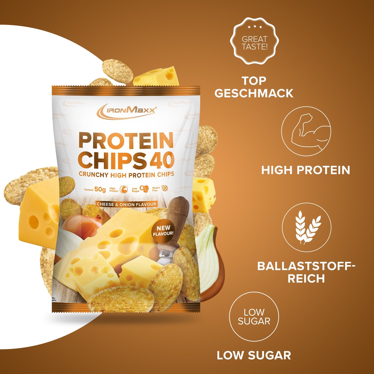 Protein Chips 40 (50g Beutel) - Cheese & Onion