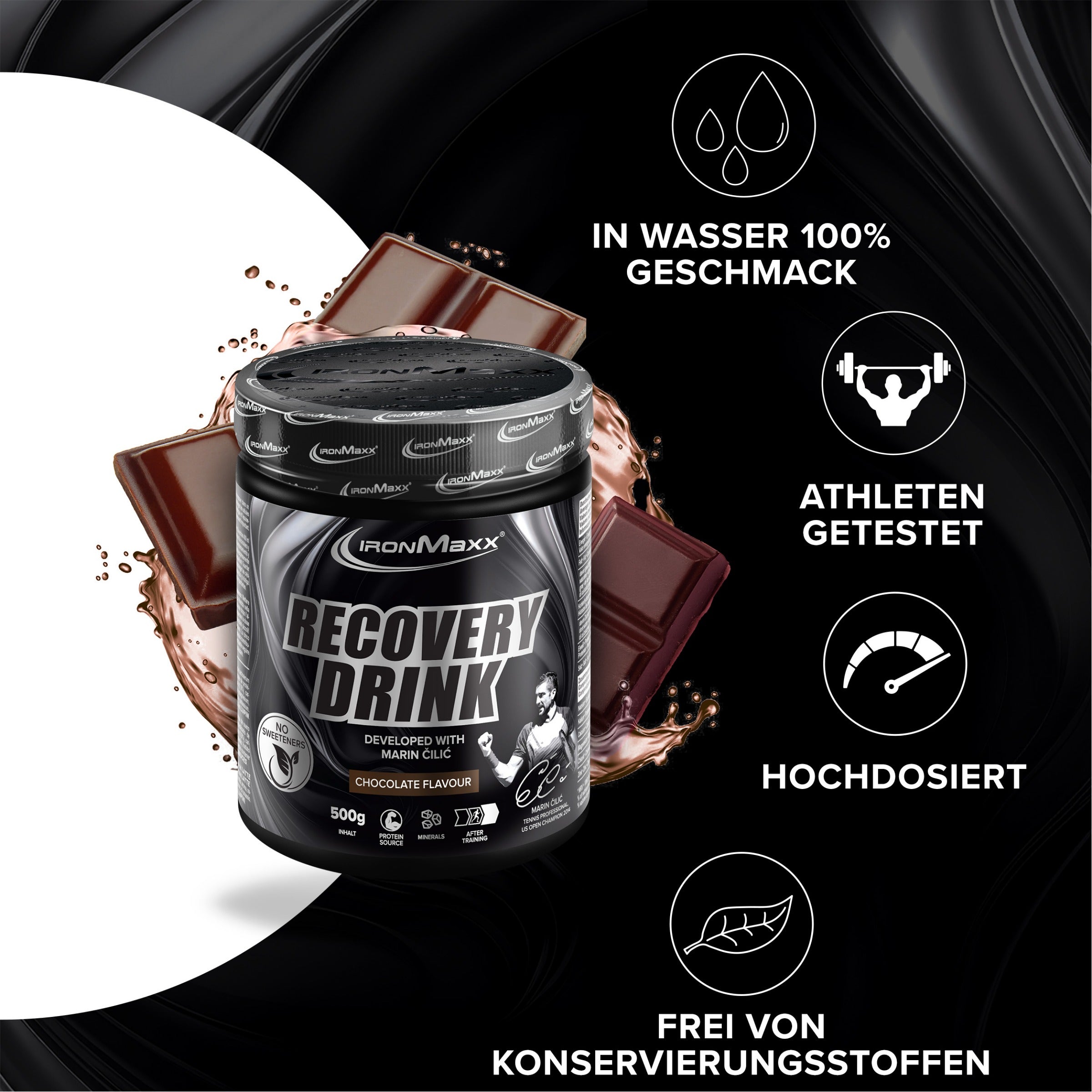 Recovery Drink Pulver - Chocolate - 500g Dose - Marin Cilic