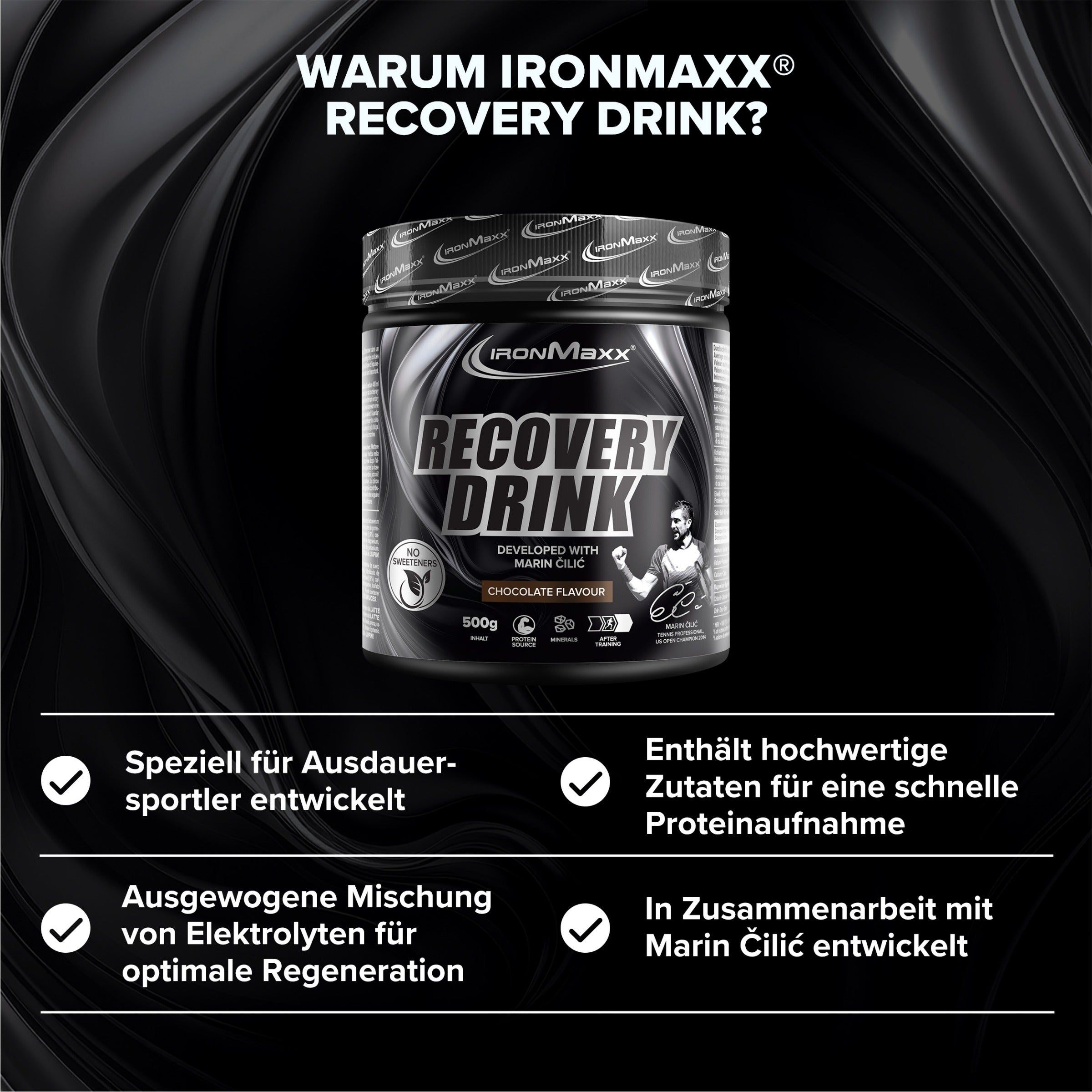 Recovery Drink Pulver - Chocolate - 500g Dose - Marin Cilic