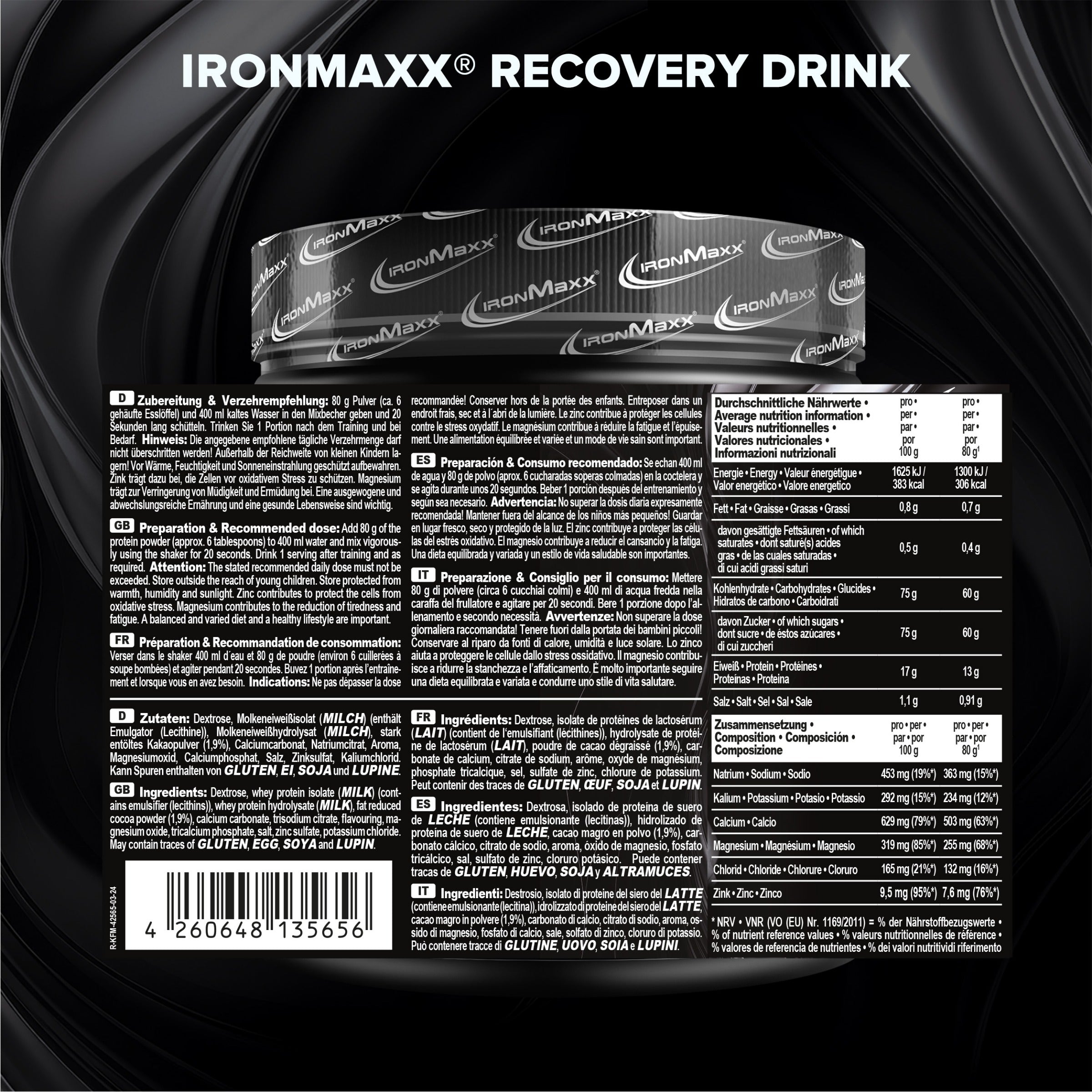 Recovery Drink Pulver - Chocolate - 500g Dose - Marin Cilic