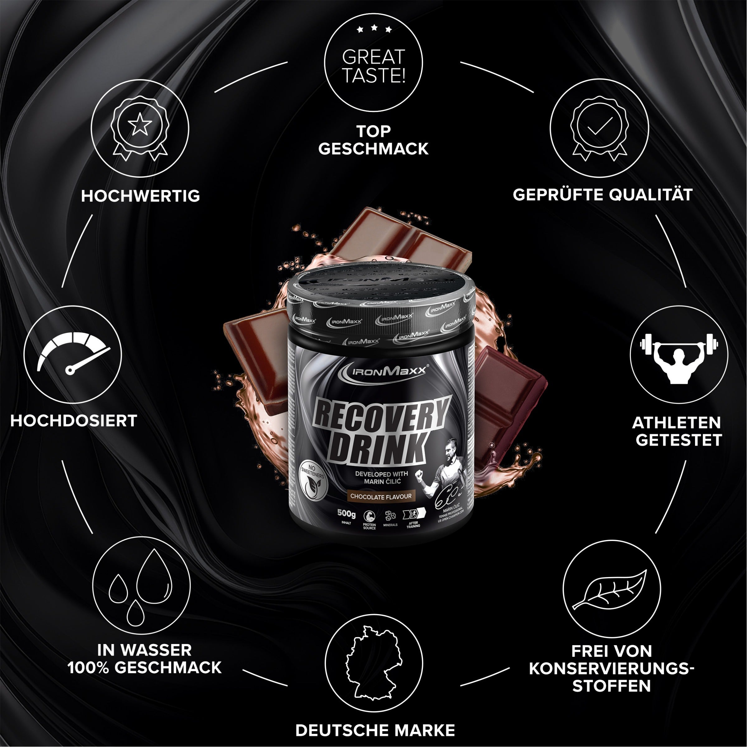 Recovery Drink Pulver - Chocolate - 500g Dose - Marin Cilic