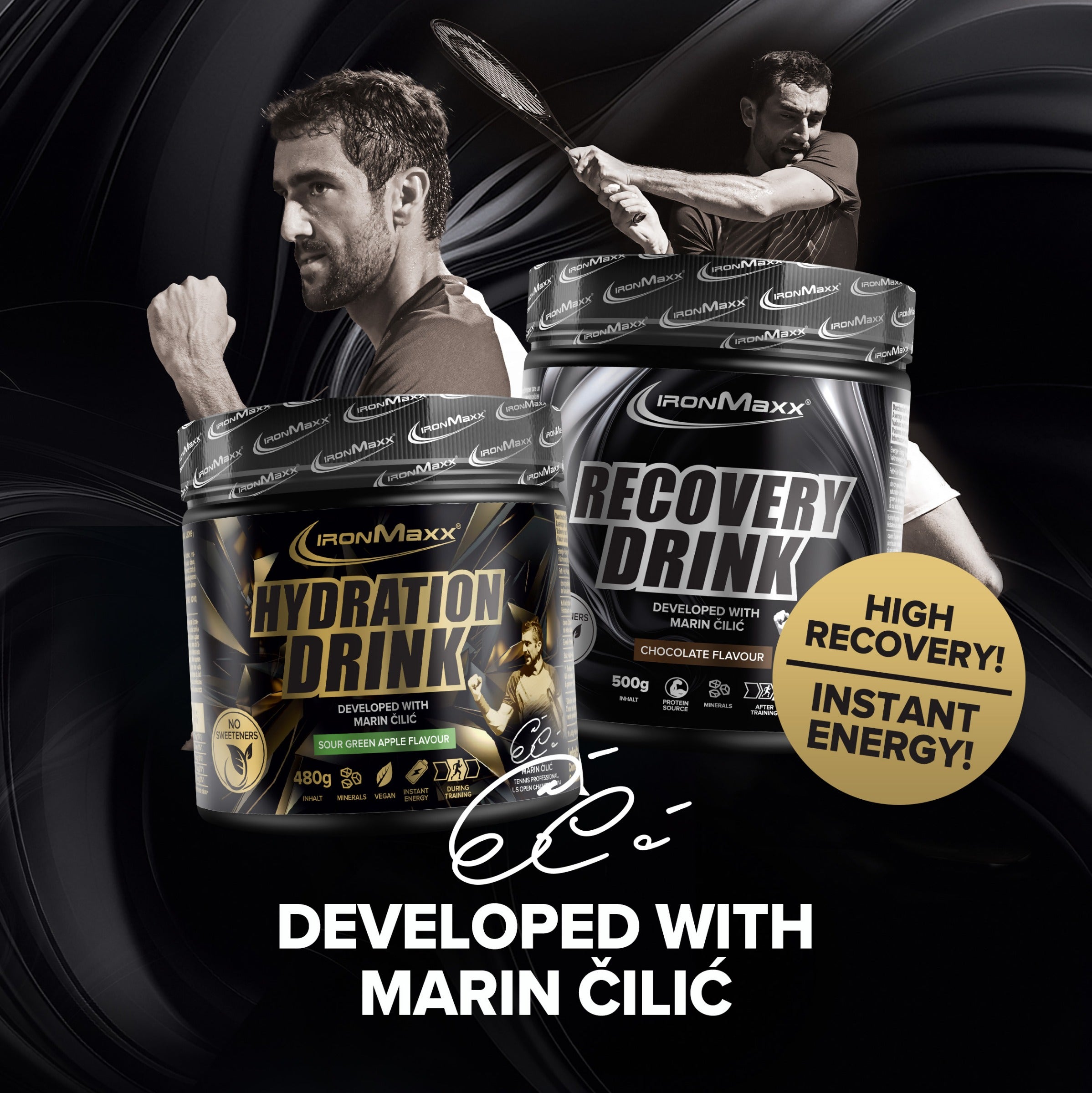 Recovery Drink Pulver - Chocolate - 500g Dose - Marin Cilic