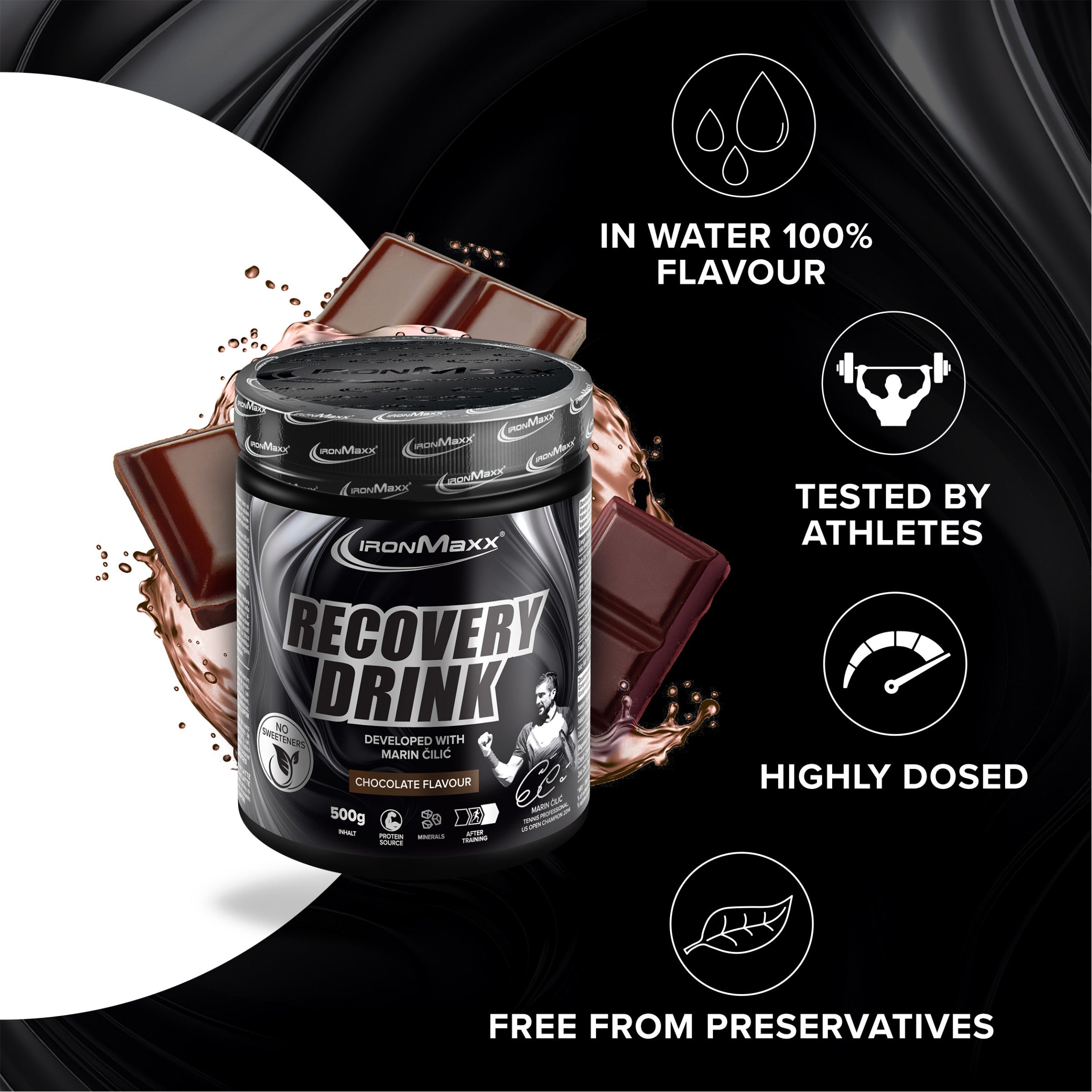 Recovery Drink Pulver - Chocolate - 500g Dose - Marin Cilic