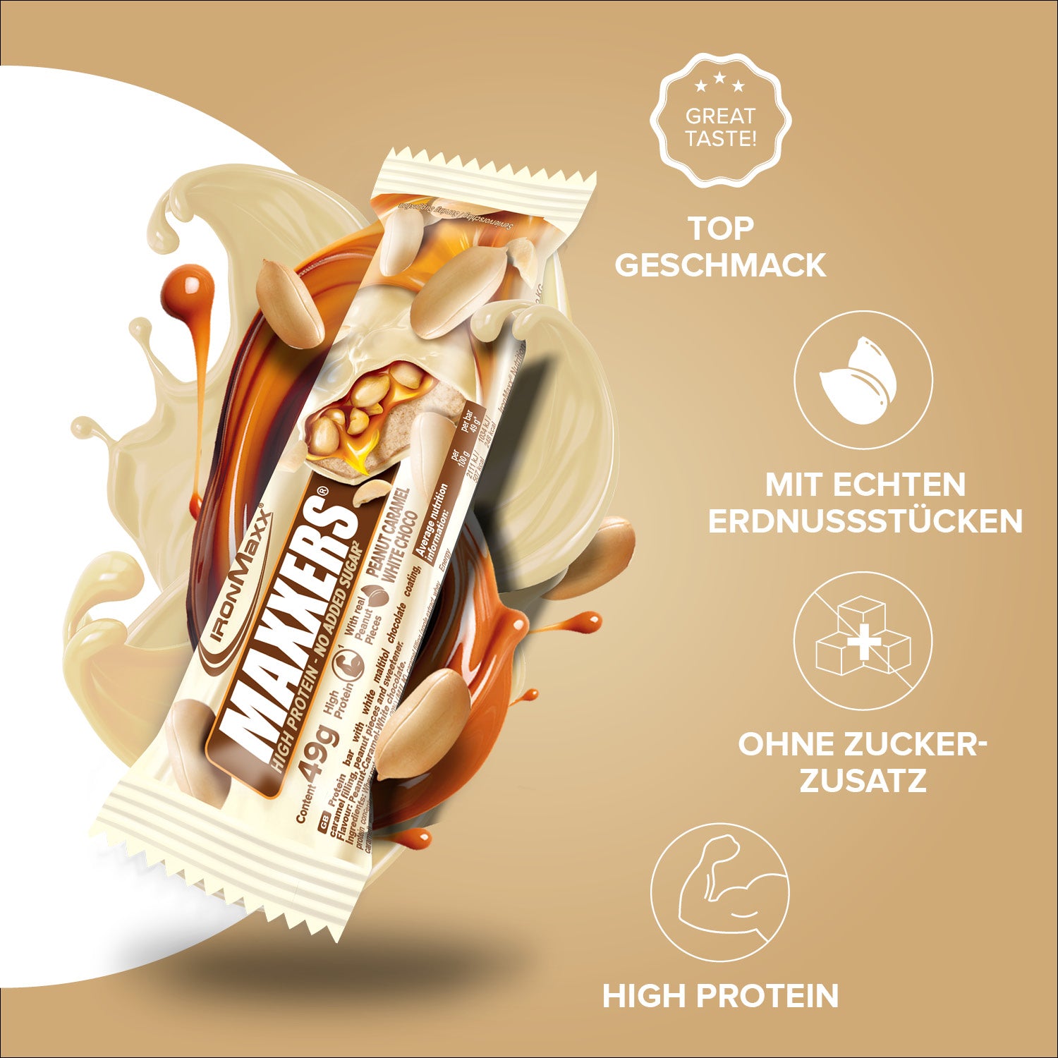 Maxxers - White Choc Peanut Caramel 49g