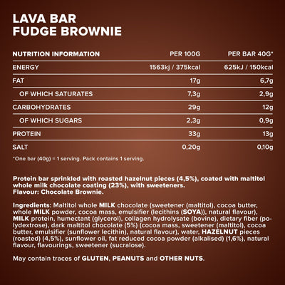 Lava Bar Protein Bar (18x40g) - Fudge Brownie