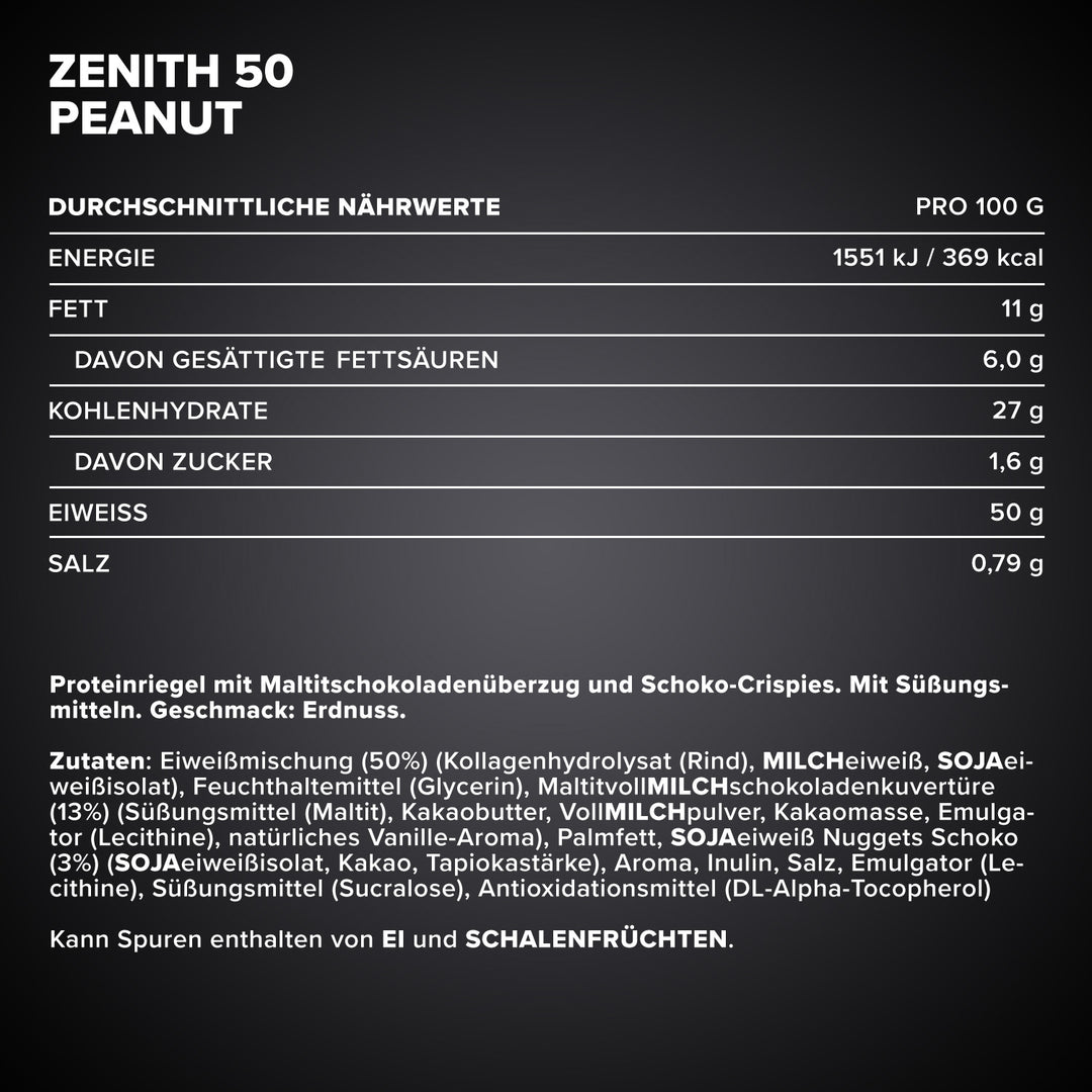 ZENITH® 50 Protein Riegel (12x100g) - Erdnuss