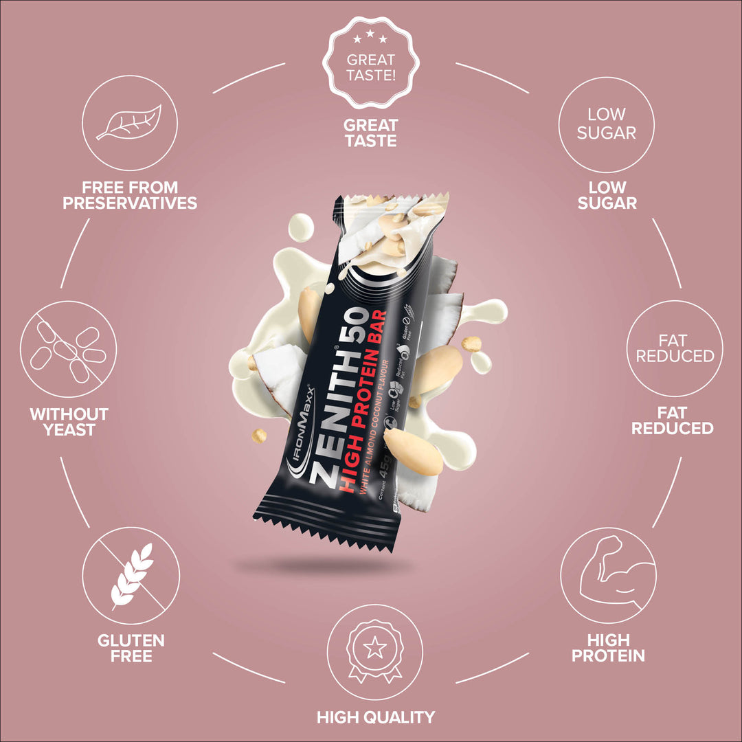 ZENITH® 50 Protein Bar (45g) - White Almond Coconut Crisp