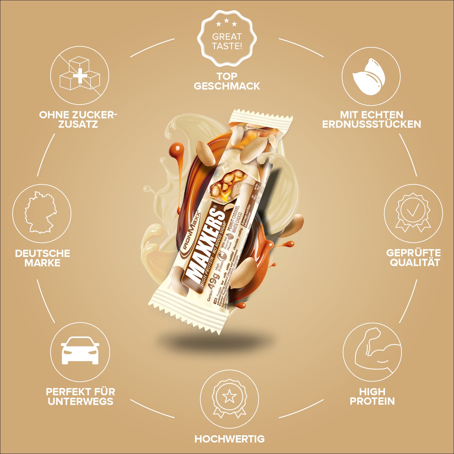 Maxxers - White Choc Peanut Caramel 49g