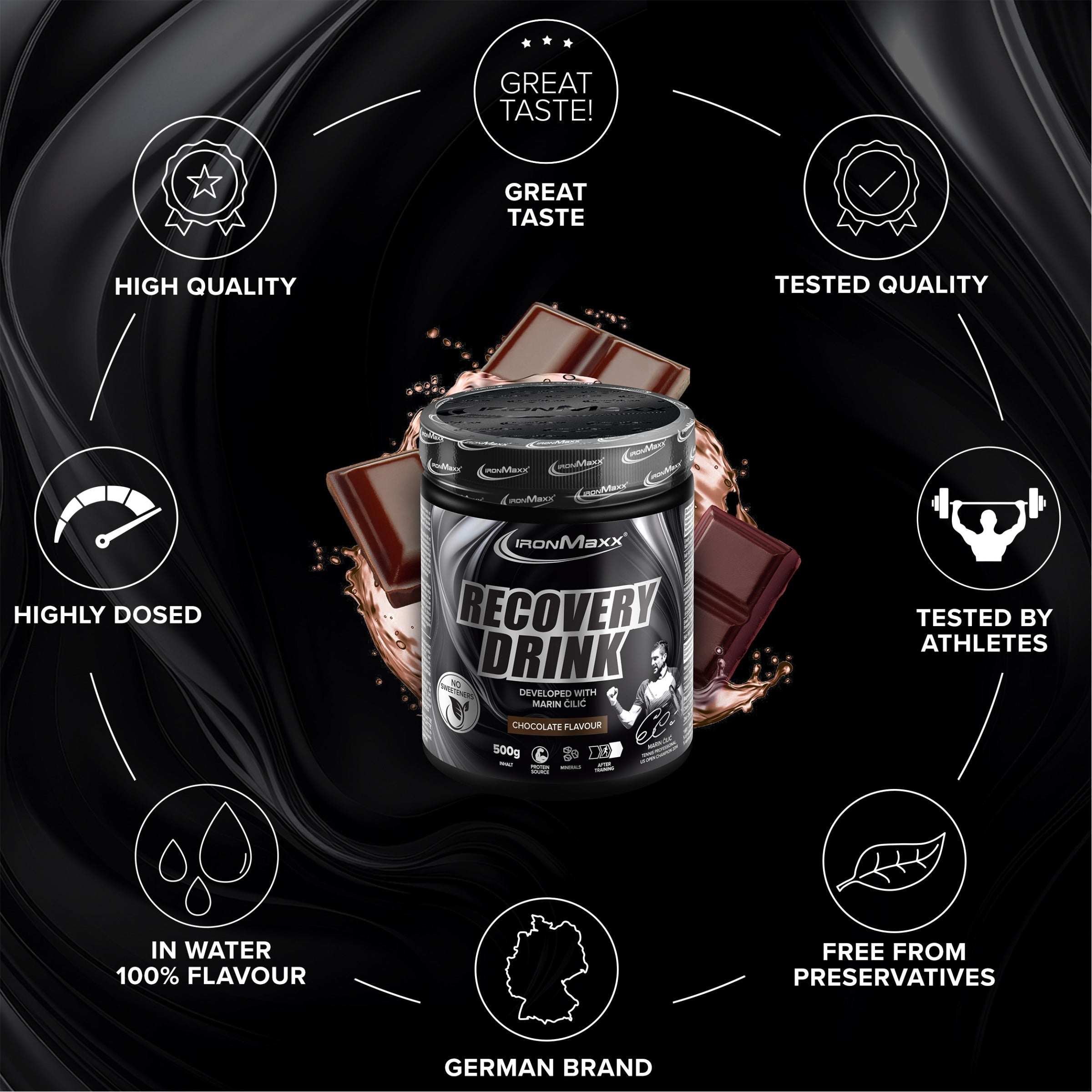 Recovery Drink Pulver - Chocolate - 500g Dose - Marin Cilic