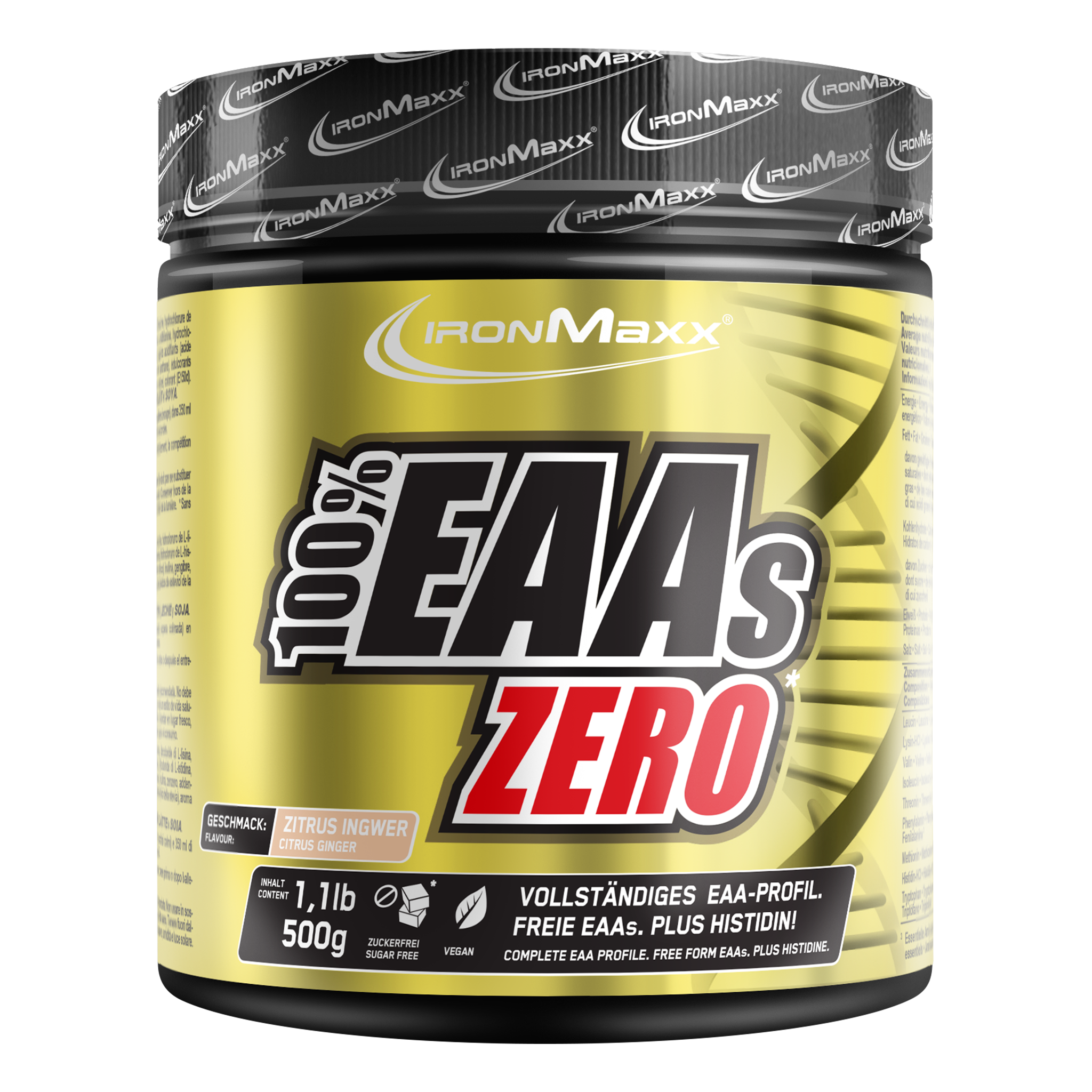 100% EAAs Zero (500g Dose) - Zitrus-Ingwer