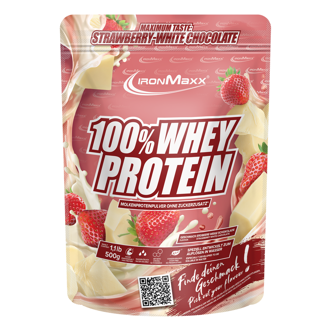 100% Whey Protein - 500g Beutel - Weiße Schokolade-Erdbeere