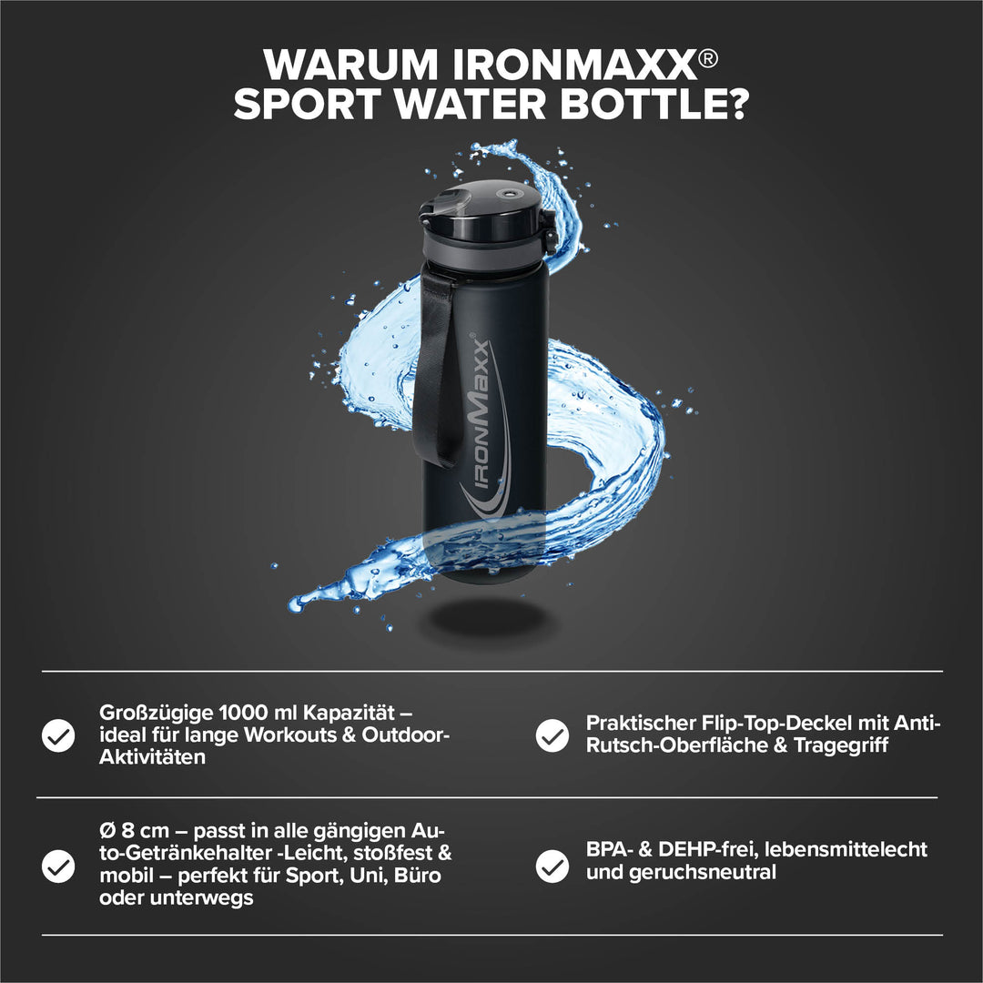 Sport Water Bottle Deep Black - 1000ml