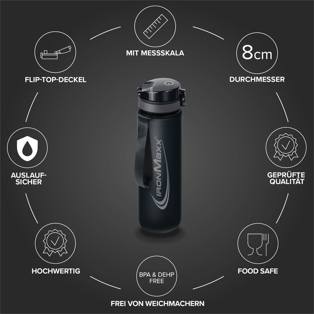 Sport Water Bottle Deep Black - 1000ml
