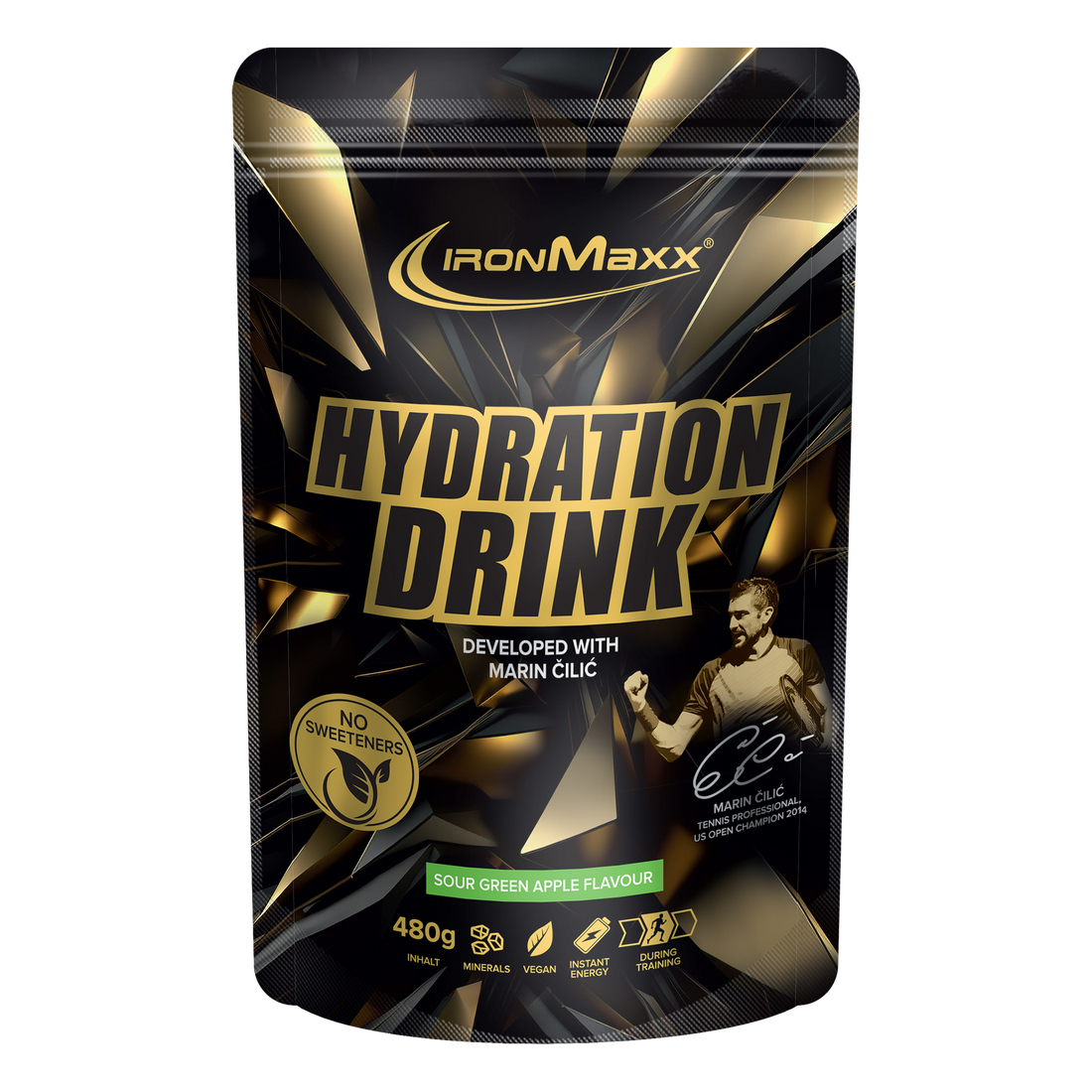 Hydration Drink Pulver - 480g Buetel – Sour Green Apple Flavour - Marin Čilić