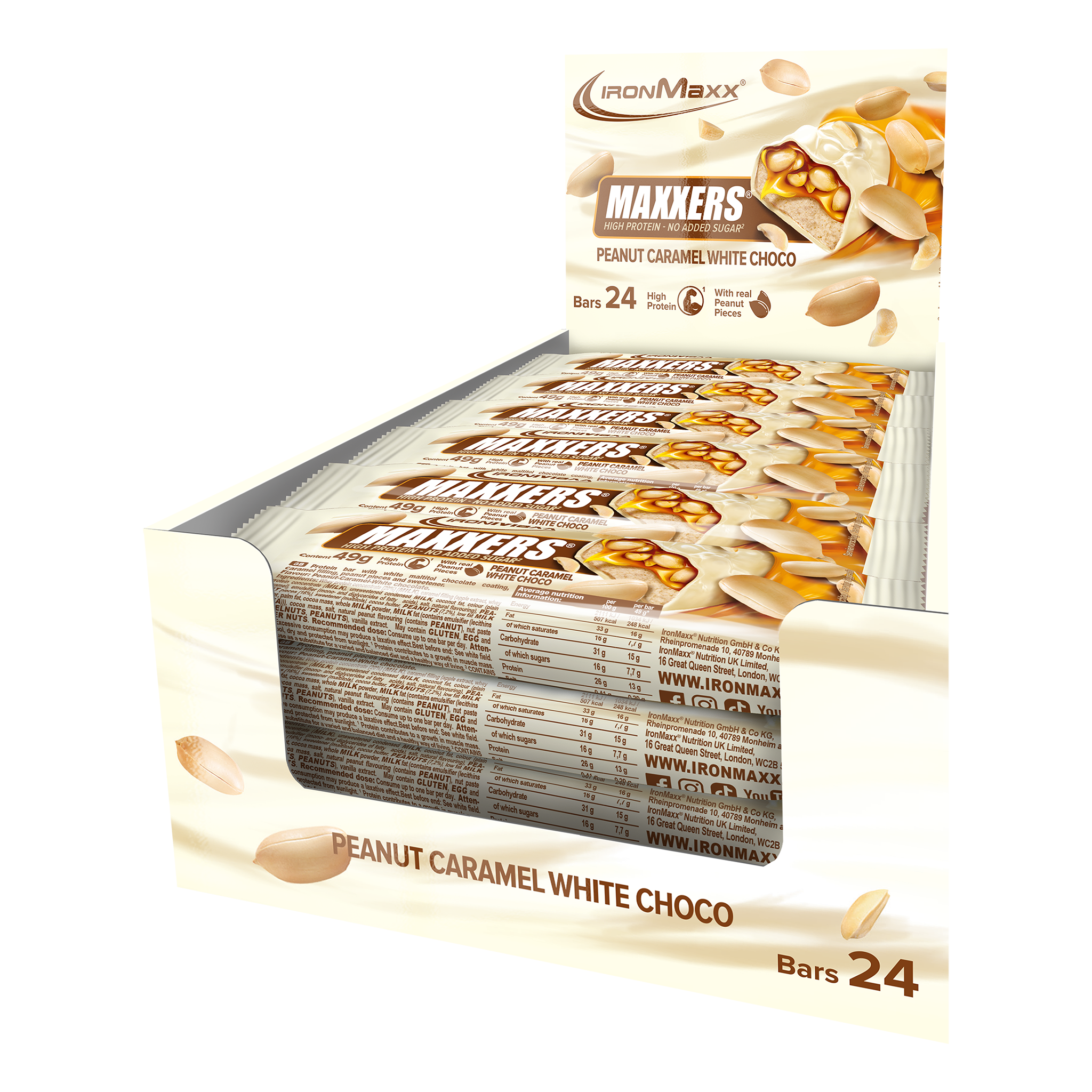 Maxxers - White Choc Peanut Caramel (24x49g tray)