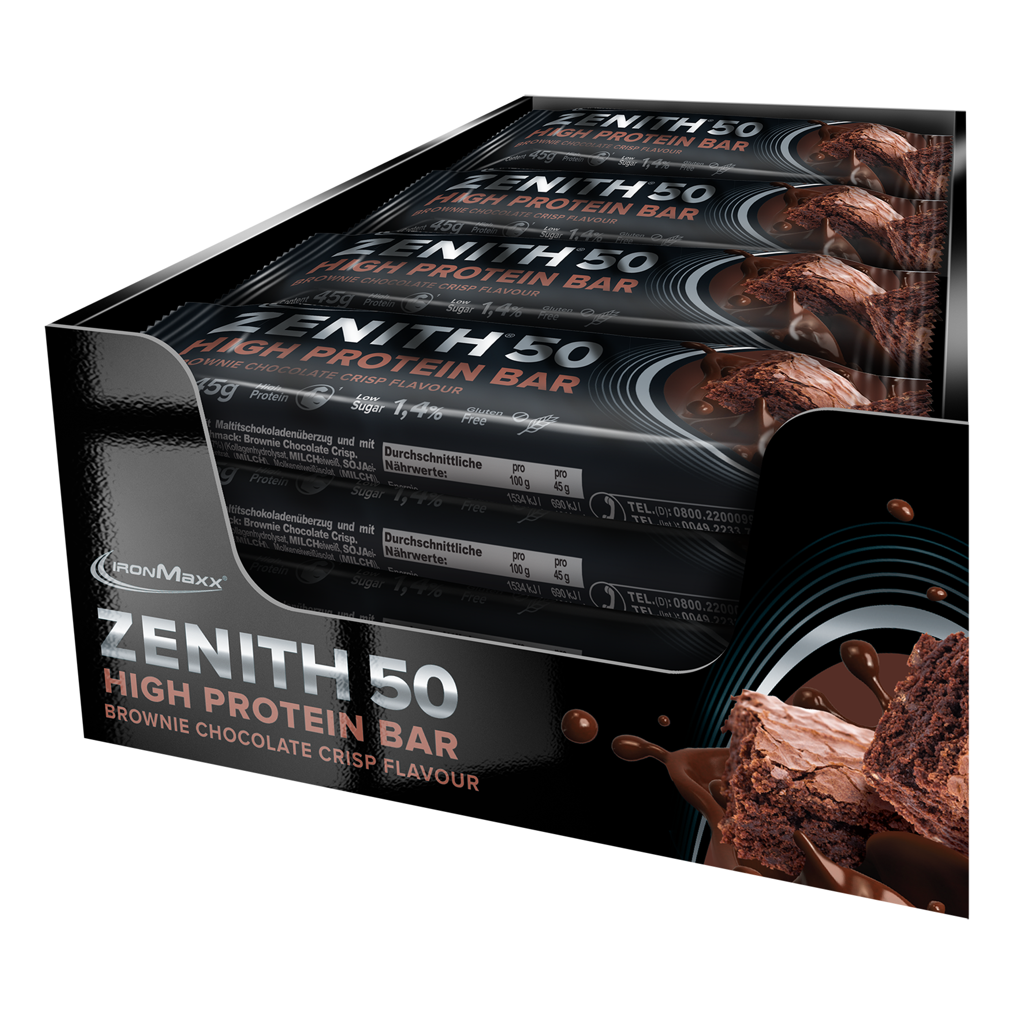 ZENITH 50 Proteinriegel (16x45g) - Brownie Chocolate Crisp