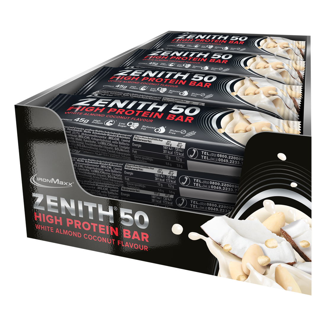 ZENITH 50 Protein Bar (16x45g) - White Almond Coconut Crisp