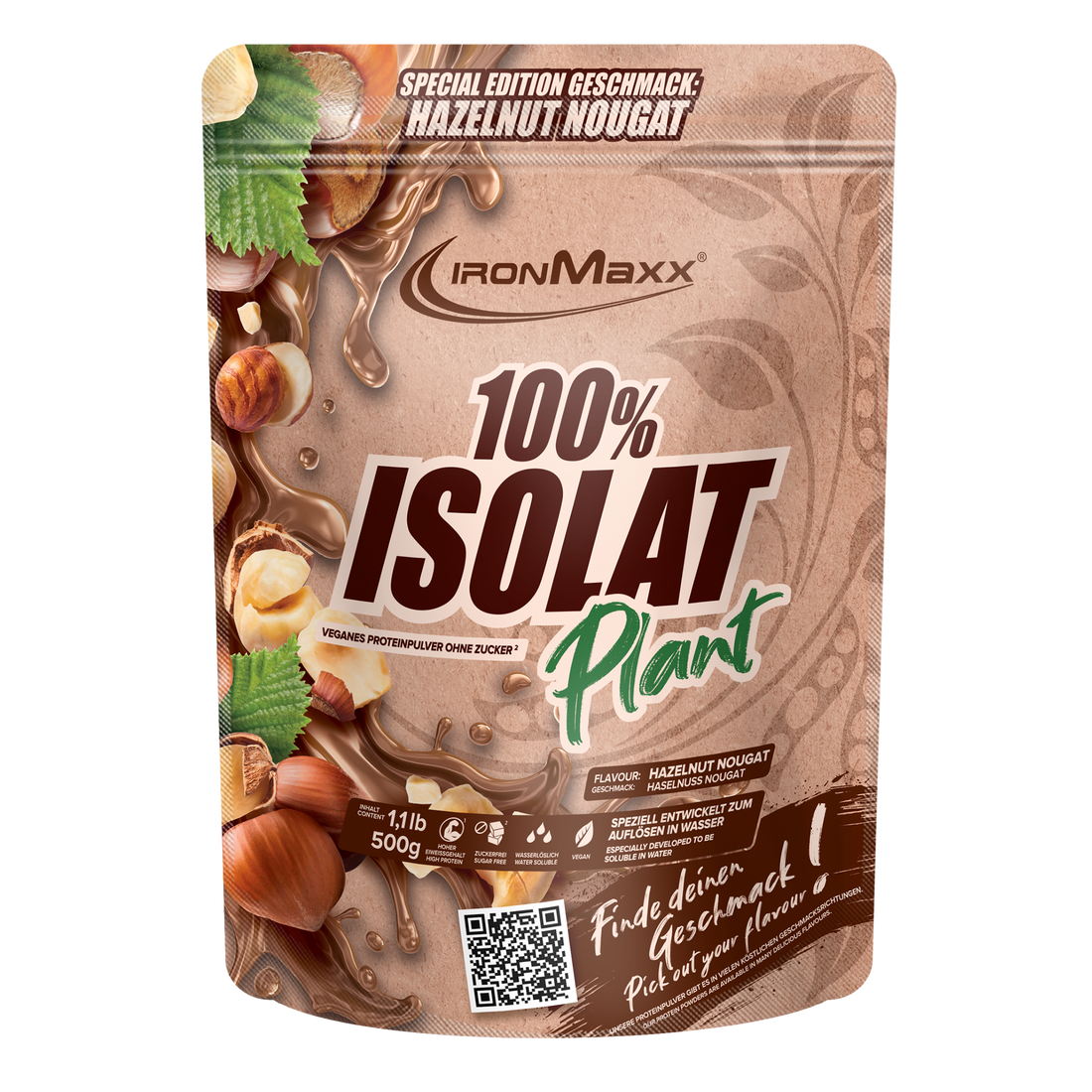 100% Isolat Plant 500g Beutel Hazelnut Nougat