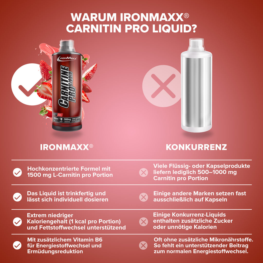 Fatburner Carnitin Pro Liquid Carnitine Pro Liquid Erdbeere 1000ml - Jetzt bestellen IronMaxx Nutrition Fatburner Carnitin Pro Liquid Carnitine Pro Liquid Erdbeere 1000ml - Jetzt bestellen IronMaxx Nutrition