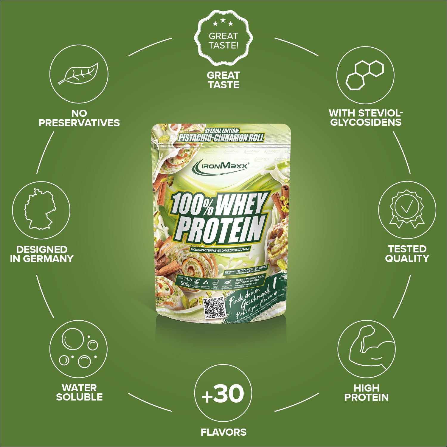 100% Whey Protein (500g) - Pistachio Cinnamon Roll