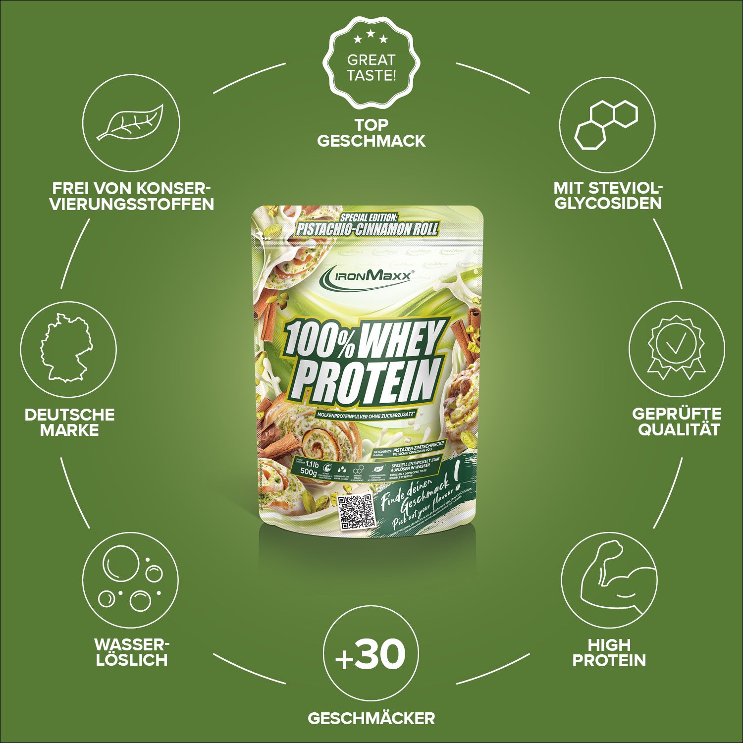 100% Whey Protein (500g) - Pistachio Cinnamon Roll