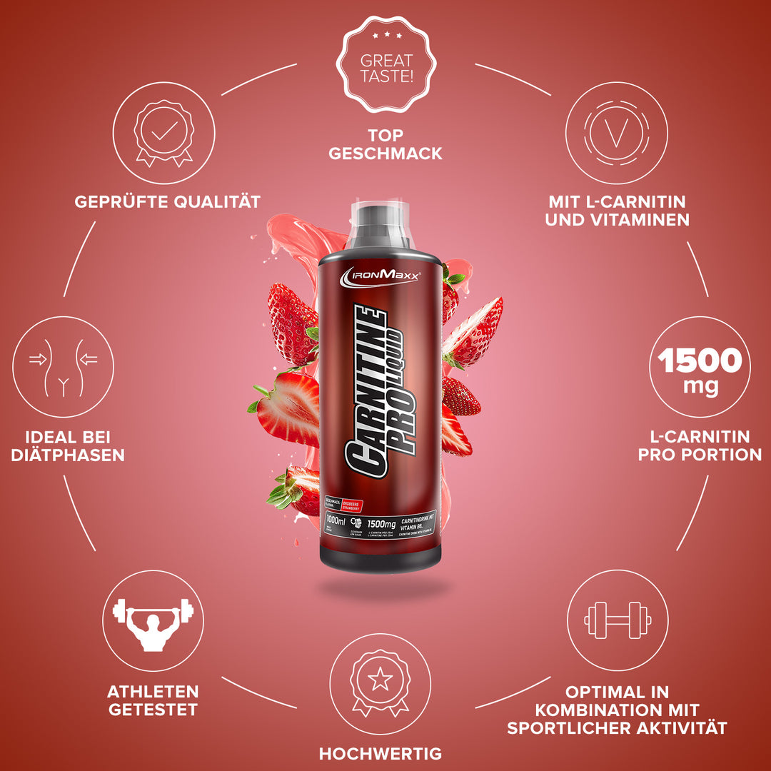 Fatburner Carnitin Pro Liquid Carnitine Pro Liquid Erdbeere 1000ml - Jetzt bestellen IronMaxx Nutrition Fatburner Carnitin Pro Liquid Carnitine Pro Liquid Erdbeere 1000ml - Jetzt bestellen IronMaxx Nutrition