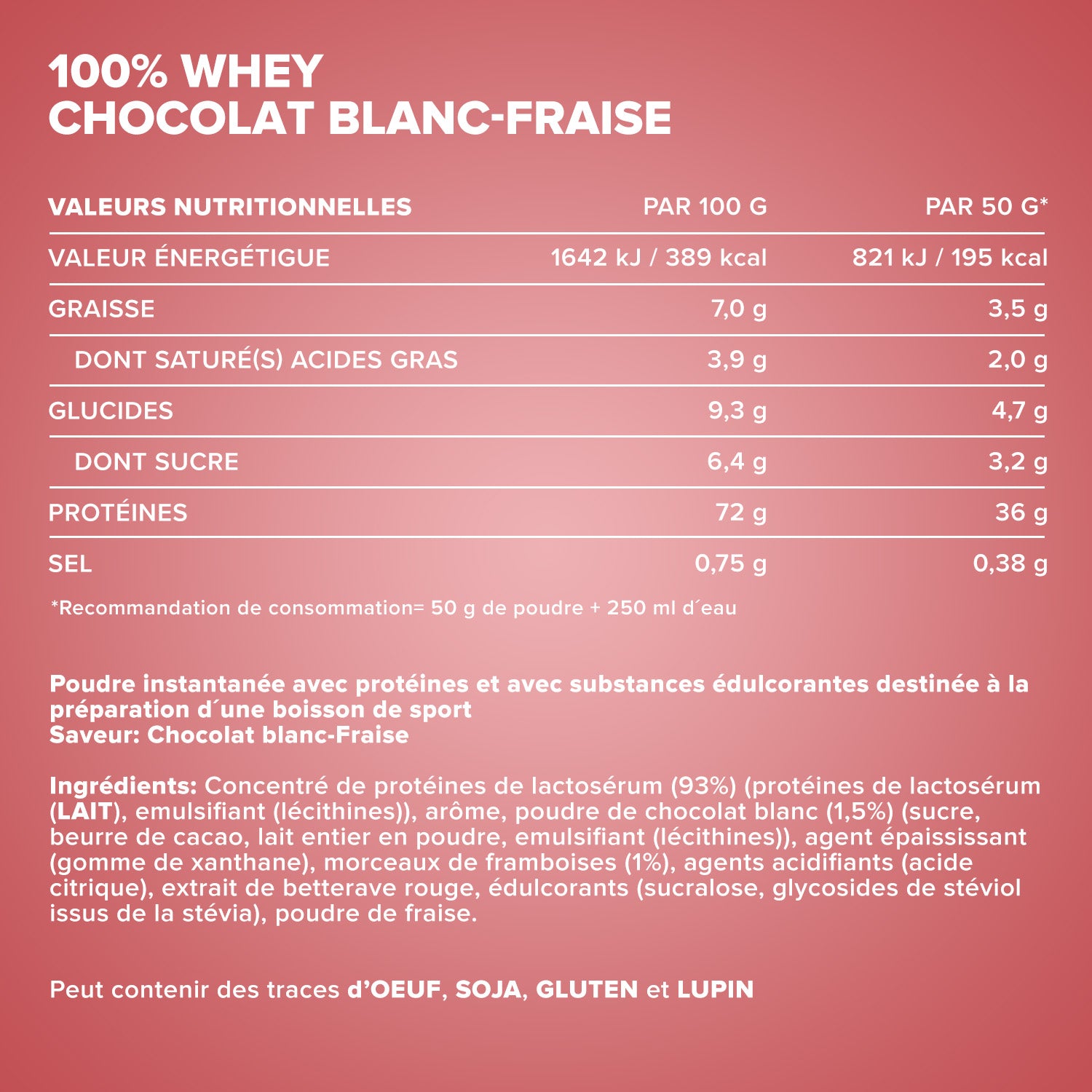 100% Whey Protein-Dose-Weiße Schokolade-Erdbeere-900g