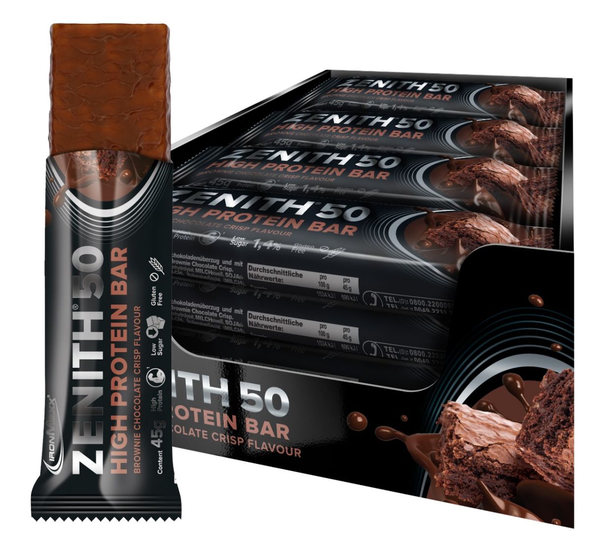 ZENITH 50 Proteinriegel (16x45g) - Brownie Chocolate Crisp (MHD: 31.07.2025) 