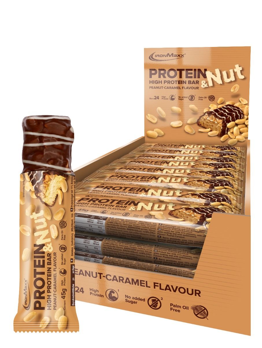 IronMaxx Protein & Nut Protein Bar - Peanut Caramel 24 x 45g