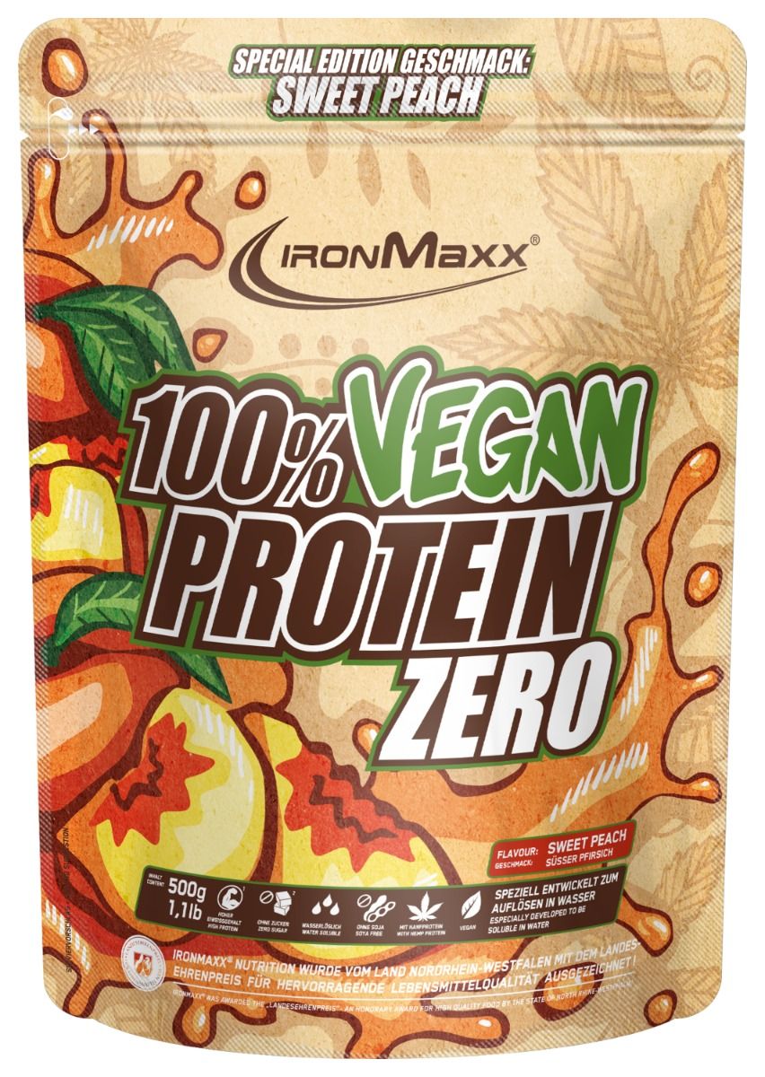 IronMaxx 100% Vegan Protein Zero - Peach 500g