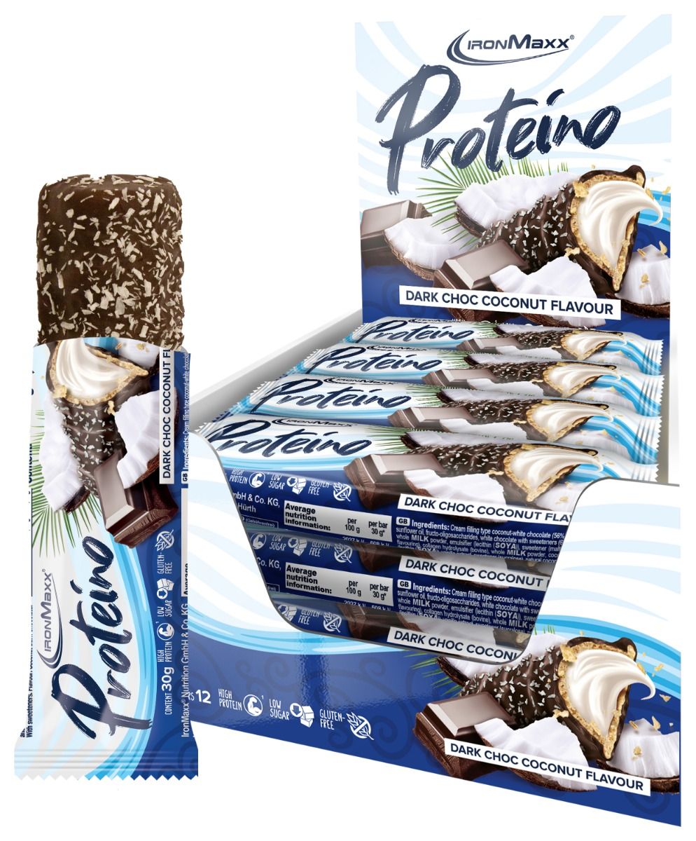 IronMaxx Proteino Protein Bar - Dark Choc Coconut 12 x 30g