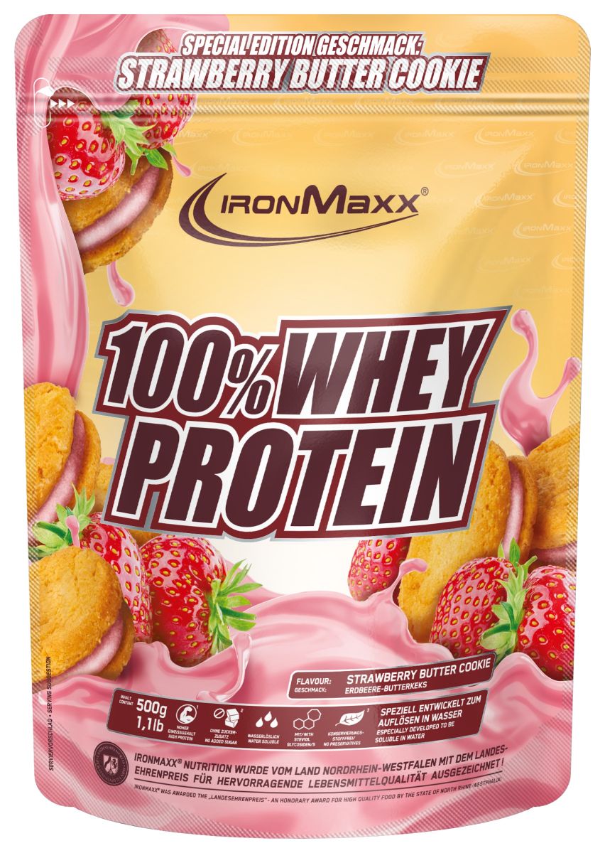 IronMaxx 100% Whey Protein 500g Bag Strawberry Cookie