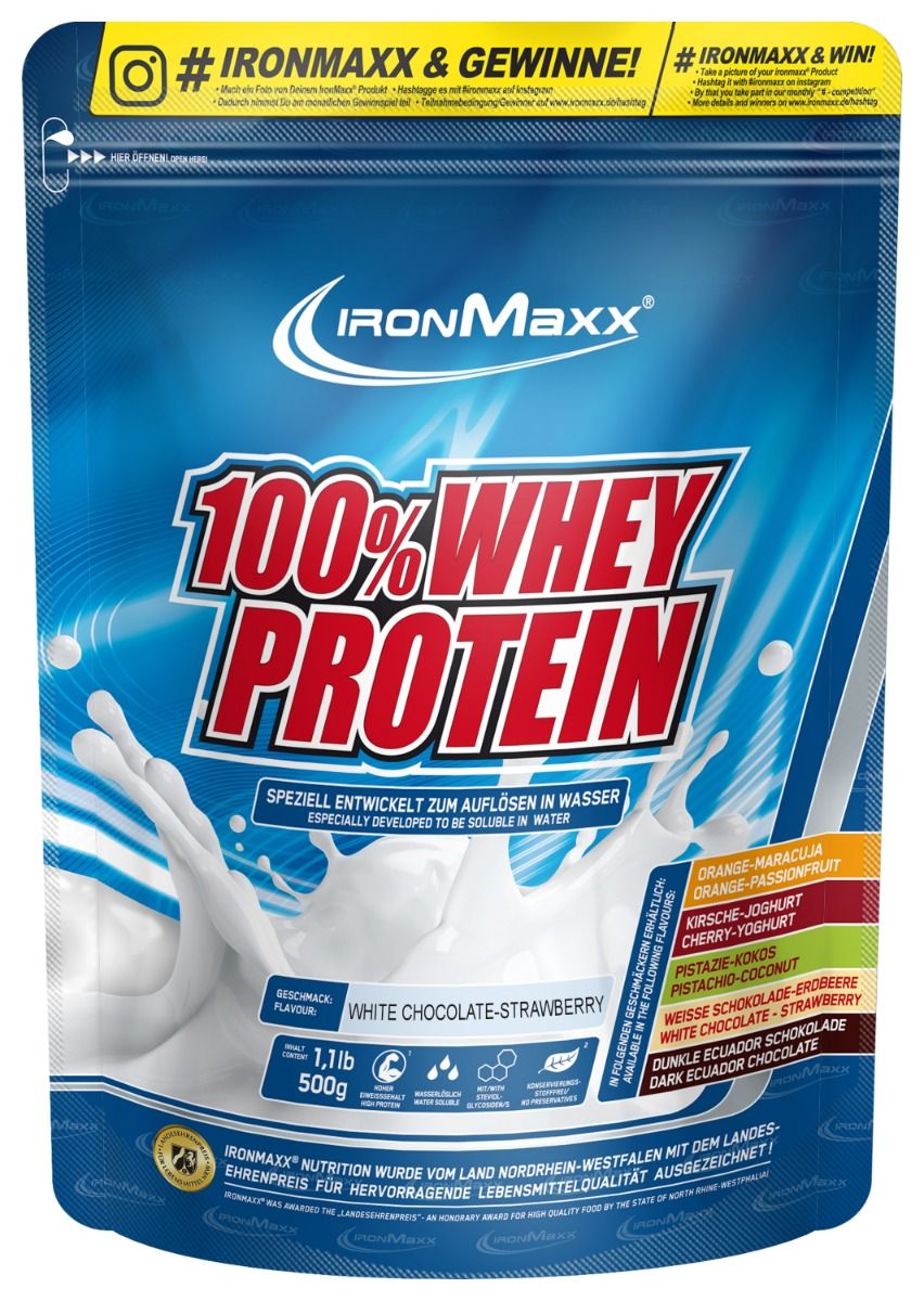 IronMaxx 100% Whey Protein - 500g Bag - White Chocolate Strawberry