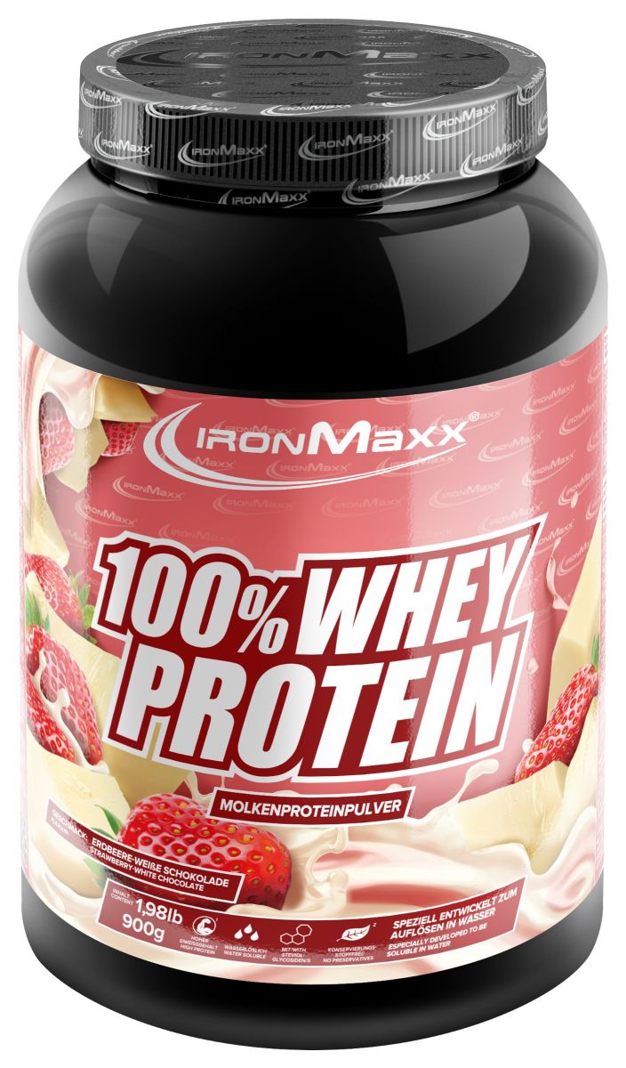 100% Whey Protein-Dose-Weiße Schokolade-Erdbeere-900g 