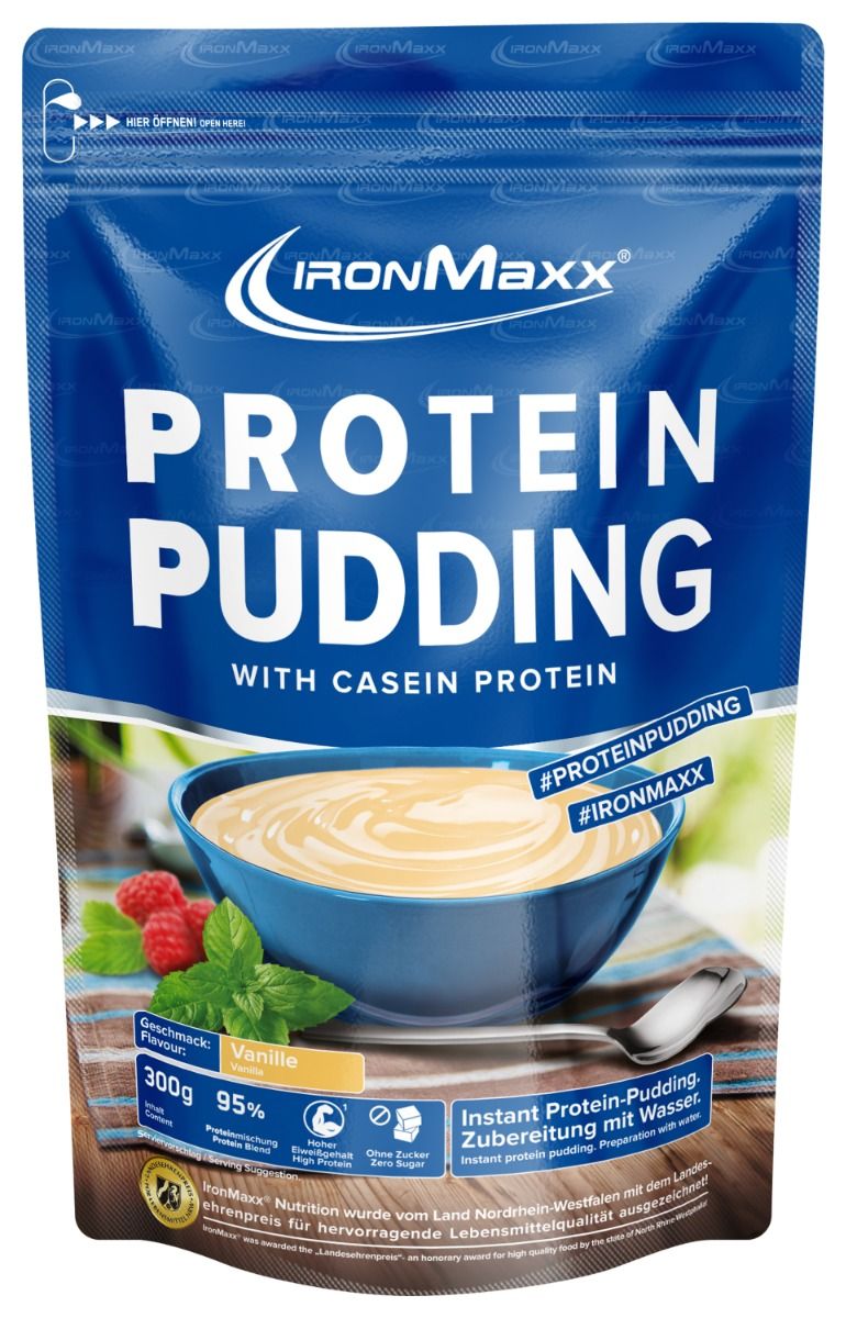 Protein Pudding im 300 Gramm Beutel in Vanille, Schokolade oder Erdbeere